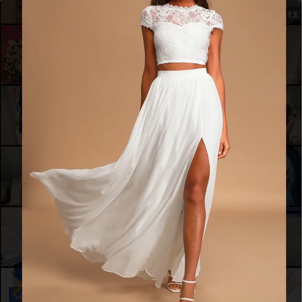 Sweet Stunner White Lace Two-Piece Maxi Dres